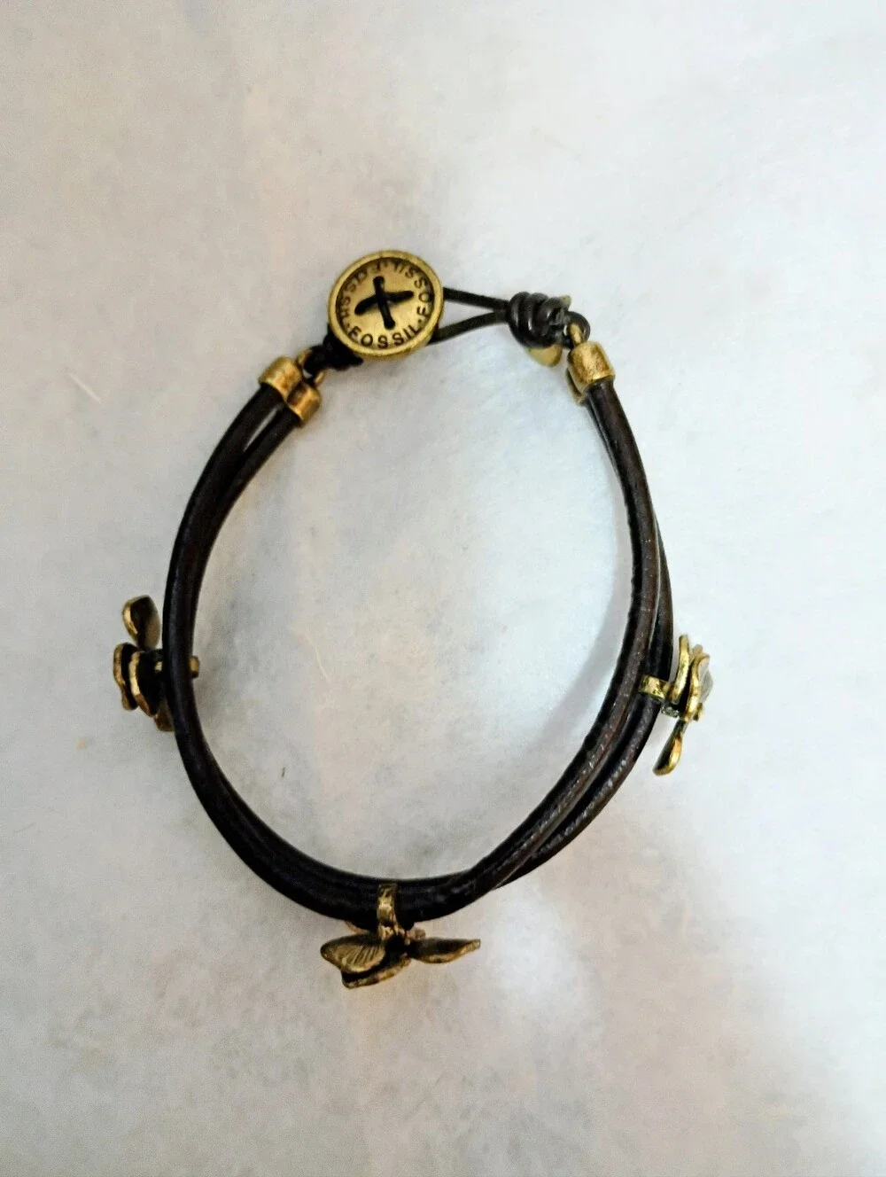 Fossil Flower Leather Bracelet and Flower Necklace